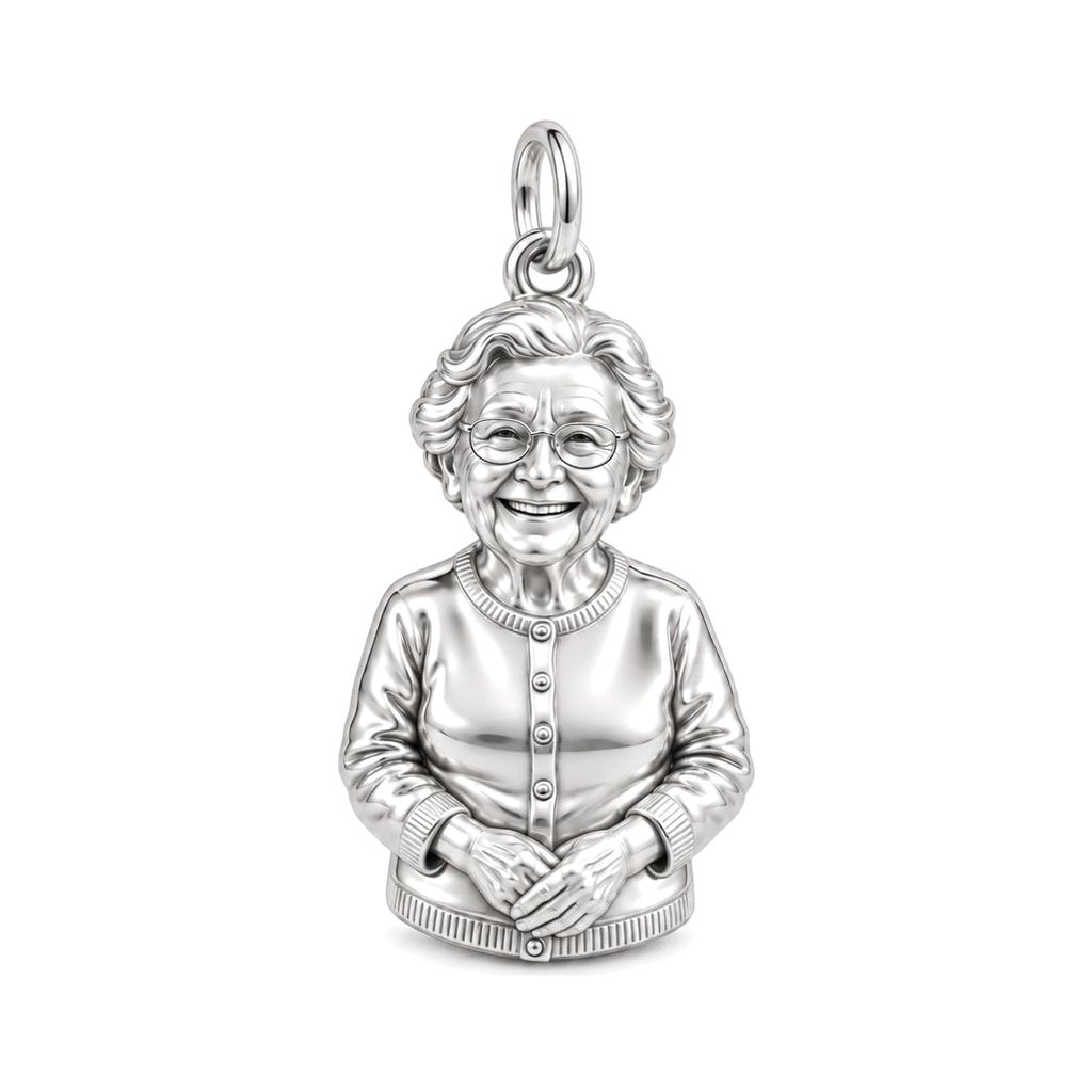 Beloved Matriarch Portrait Charm Bracelet – Personalized Nana Gift – silver charm, front view