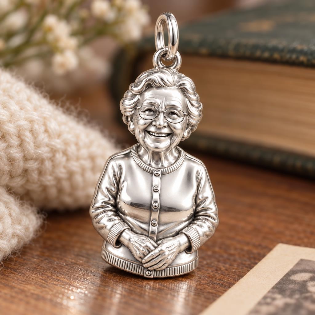 Beloved Matriarch Portrait Charm Bracelet – Personalized Nana Gift – macro detail of the charm