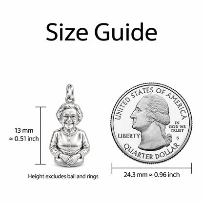 Beloved Matriarch Portrait Charm Bracelet – Personalized Nana Gift – size guide, 13 mm charm next to a quarter