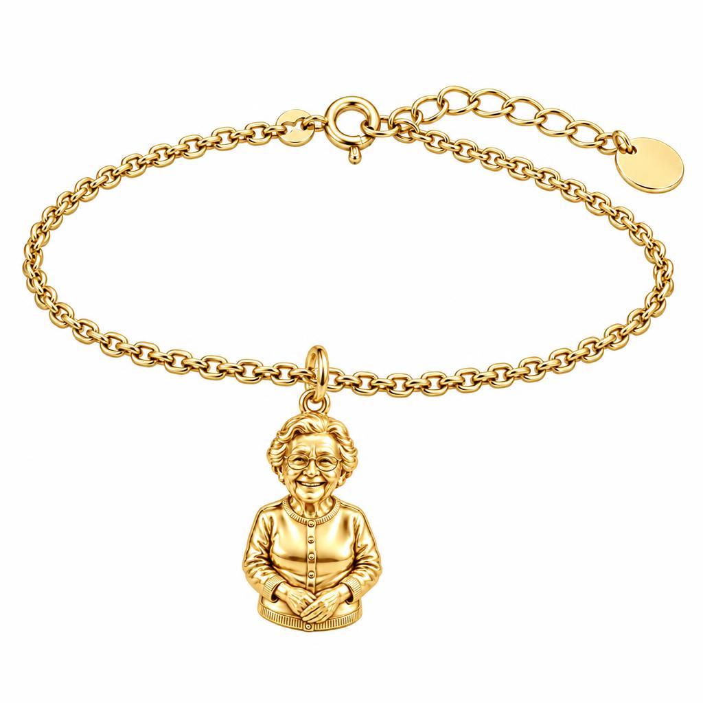 Beloved Matriarch Portrait Charm Bracelet Set – 18K gold, front view