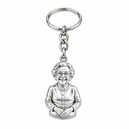 Beloved Matriarch Portrait Charm Keychain – silver, front view
