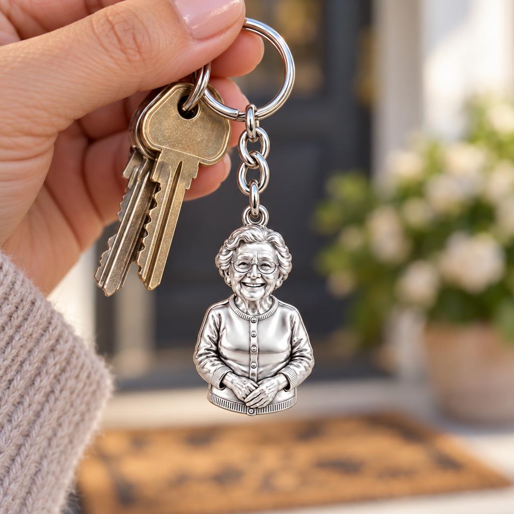 Beloved Matriarch Portrait Charm Keychain – worn / in use