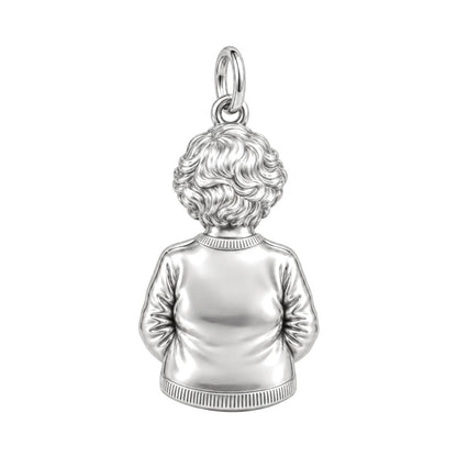 Beloved Matriarch Portrait Charm Keychain – back of the charm, engraving area
