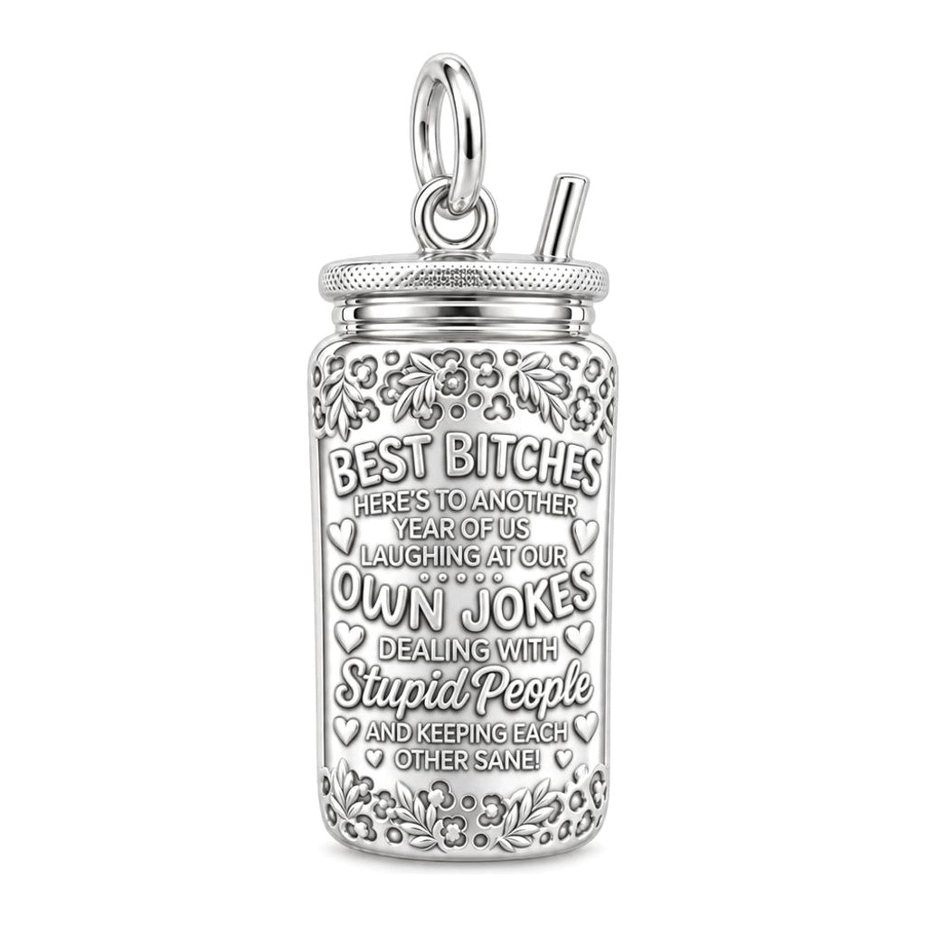 Best Bitches Tumbler Charm Bracelet – Personalized Bestie Gift – silver plated 3 cm charm, front view