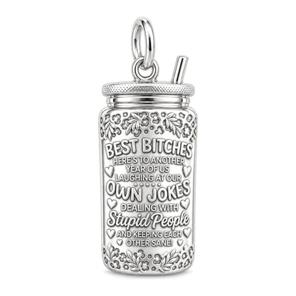 Best Bitches Tumbler Charm Bracelet – Personalized Bestie Gift – silver plated 3 cm charm, front view