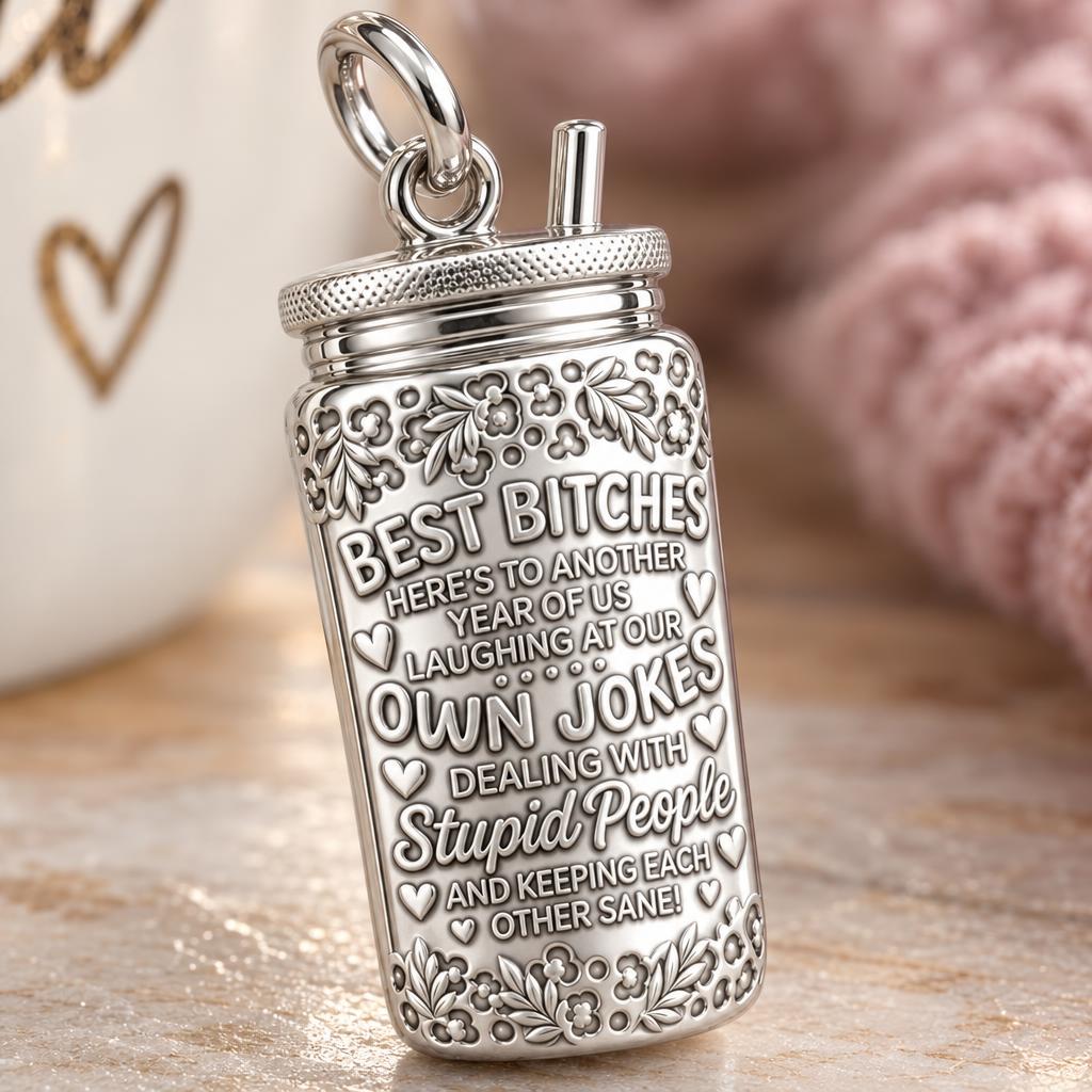 Best Bitches Tumbler Charm Bracelet – Personalized Bestie Gift – macro detail of the charm