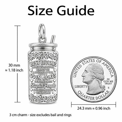 Best Bitches Tumbler Charm Bracelet – Personalized Bestie Gift – size guide, 3 cm charm next to a quarter