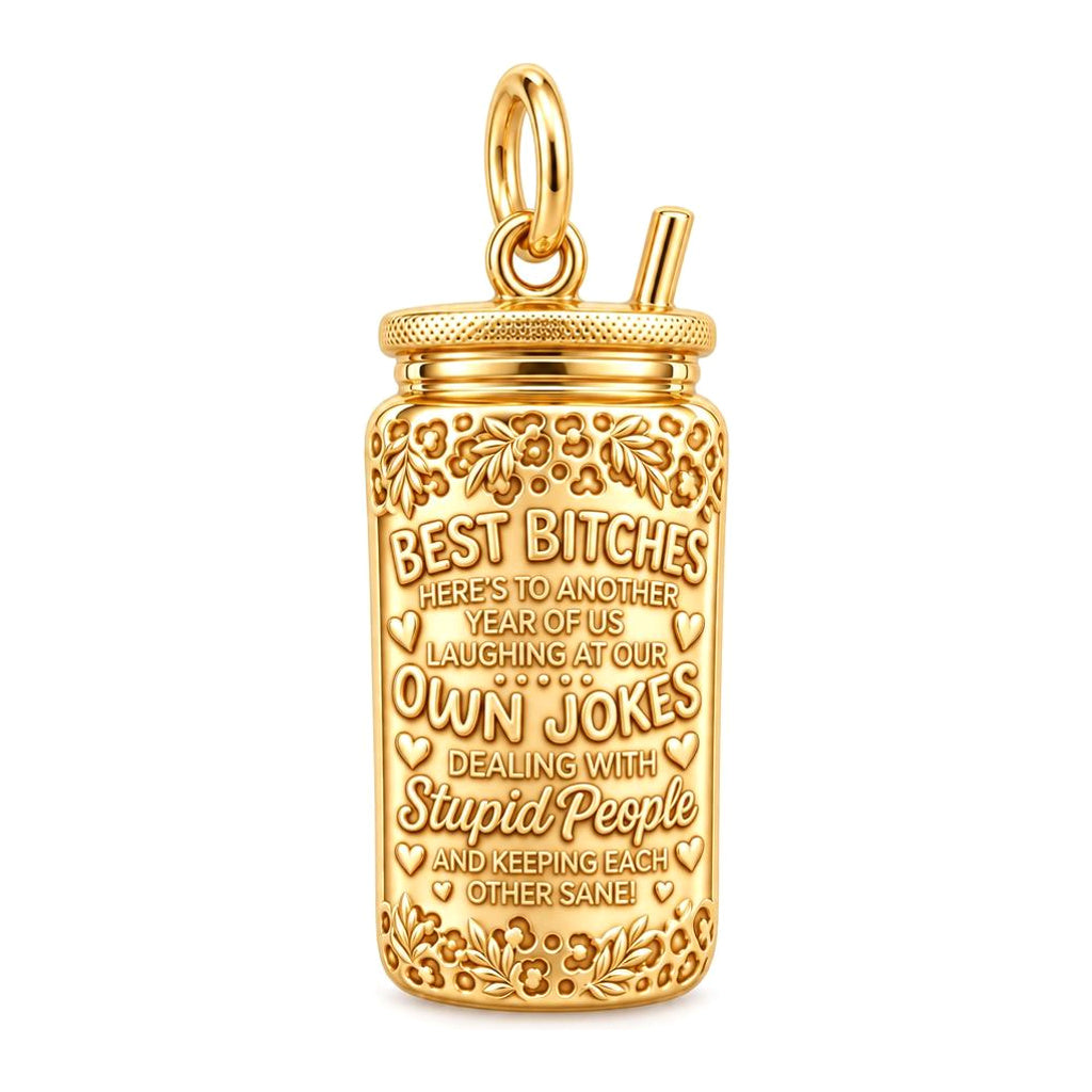 Best Bitches Tumbler Charm Bracelet – Personalized Bestie Gift – 18K gold plated 3 cm charm, front view