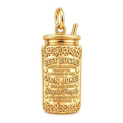 Best Bitches Tumbler Charm Bracelet – Personalized Bestie Gift – 18K gold plated 3 cm charm, front view