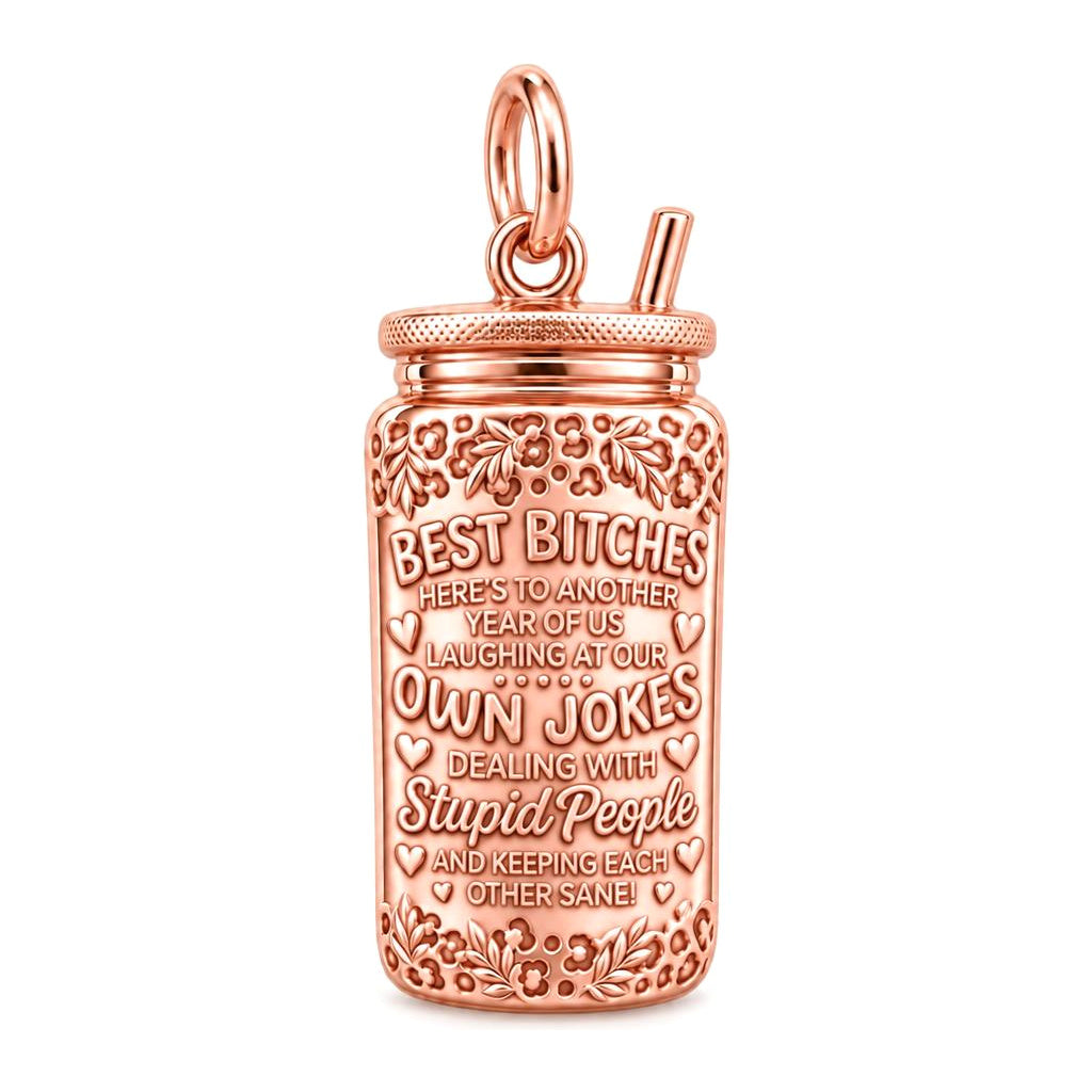 Best Bitches Tumbler Charm Bracelet – Personalized Bestie Gift – rose gold 3 cm charm, front view