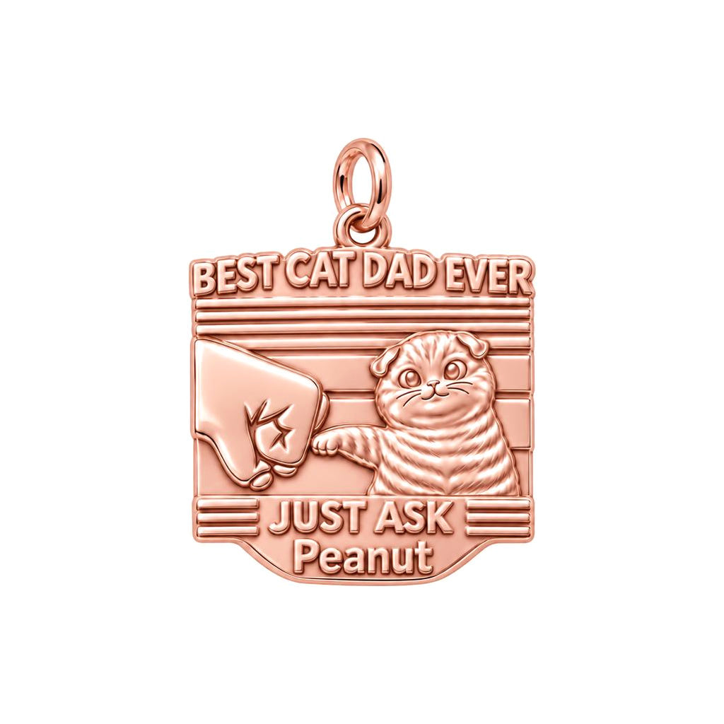 Best Cat Dad Fist Bump Charm Bracelet – Personalized Dad Gift – rose gold 3 cm charm, front view