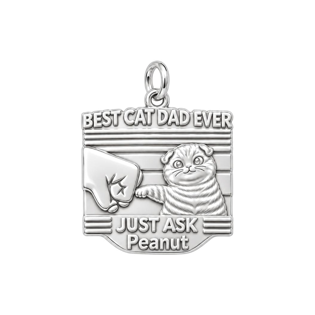 Best Cat Dad Fist Bump Charm Bracelet – Personalized Dad Gift – silver plated 3 cm charm, front view