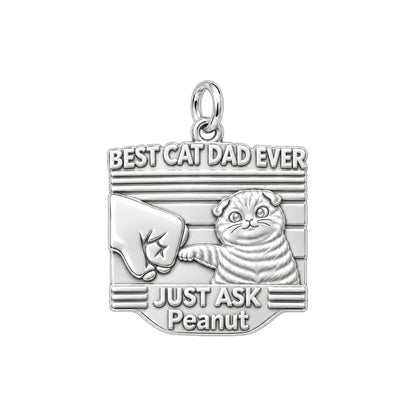 Best Cat Dad Fist Bump Charm Bracelet – Personalized Dad Gift – silver plated 3 cm charm, front view