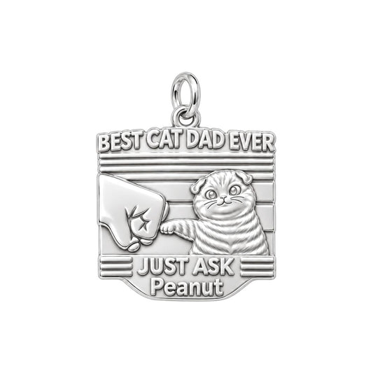 Best Cat Dad Fist Bump Charm Bracelet – Personalized Dad Gift – silver plated 3 cm charm, front view