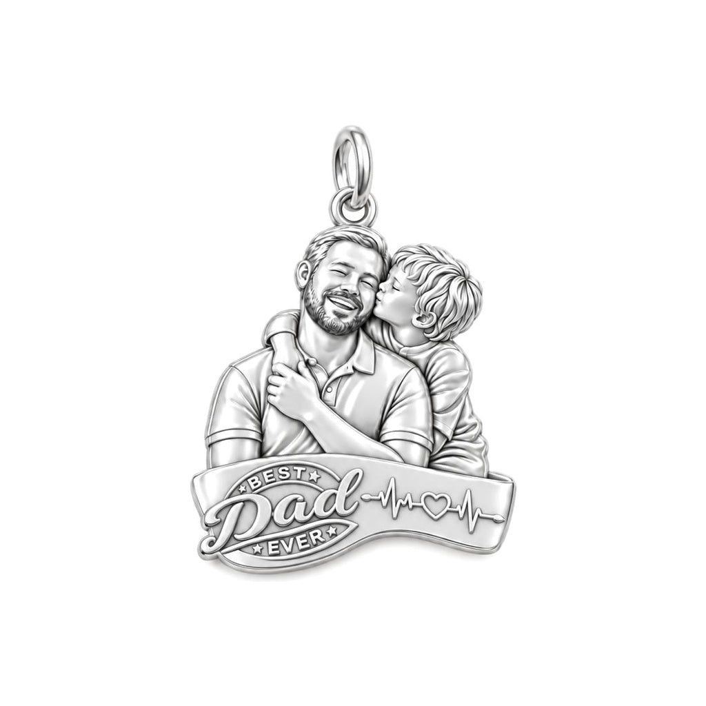 Best Dad Ever Portrait Charm Bracelet – Personalized Dad Gift – silver plated 2 cm charm, front view