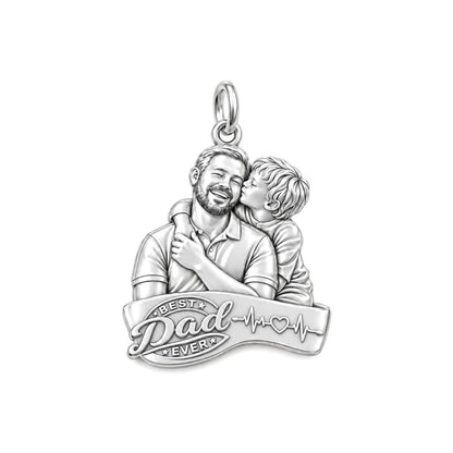 Best Dad Ever Portrait Charm Bracelet – Personalized Dad Gift – silver plated 2 cm charm, front view