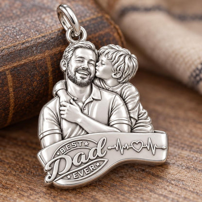 Best Dad Ever Portrait Charm Bracelet – Personalized Dad Gift – macro detail of the charm