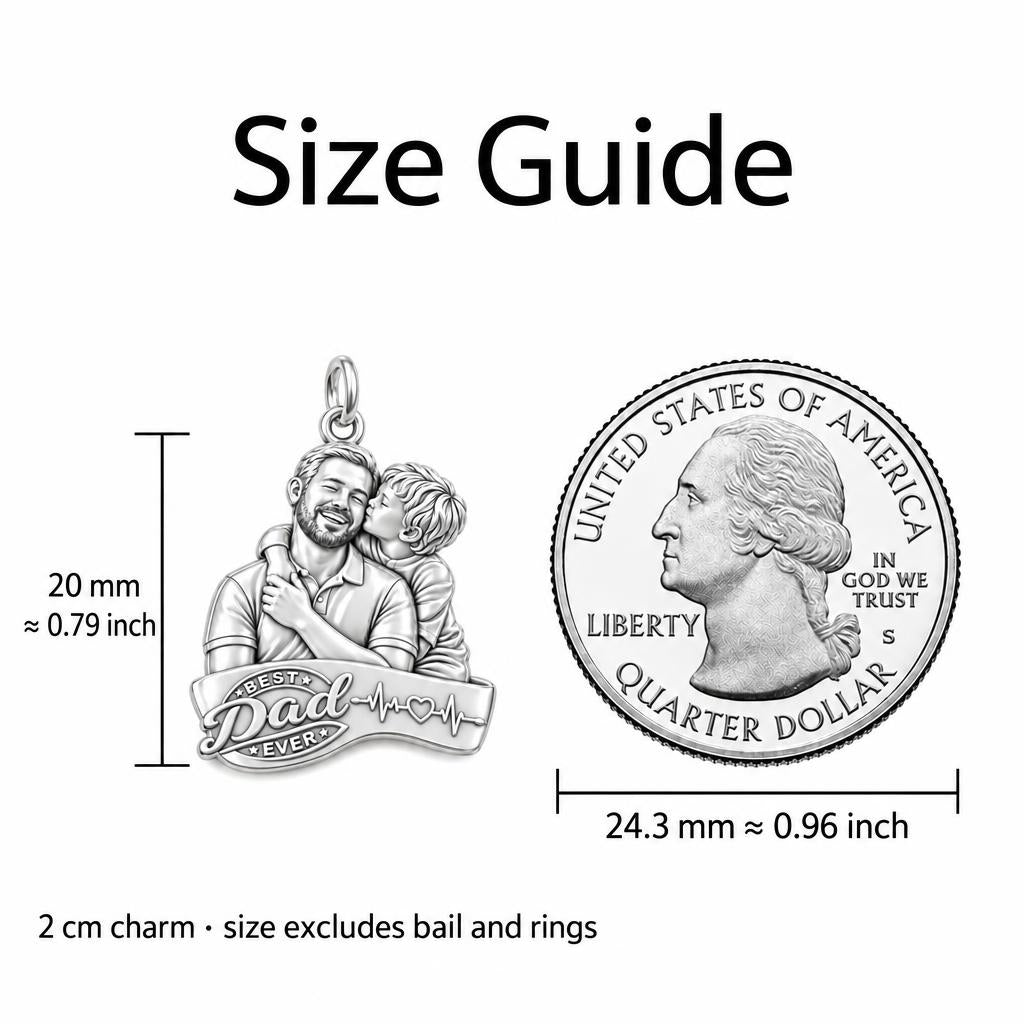 Best Dad Ever Portrait Charm Bracelet – Personalized Dad Gift – size guide, 2 cm charm next to a quarter