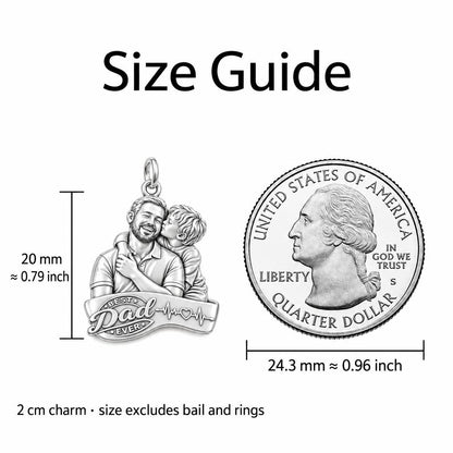 Best Dad Ever Portrait Charm Bracelet – Personalized Dad Gift – size guide, 2 cm charm next to a quarter