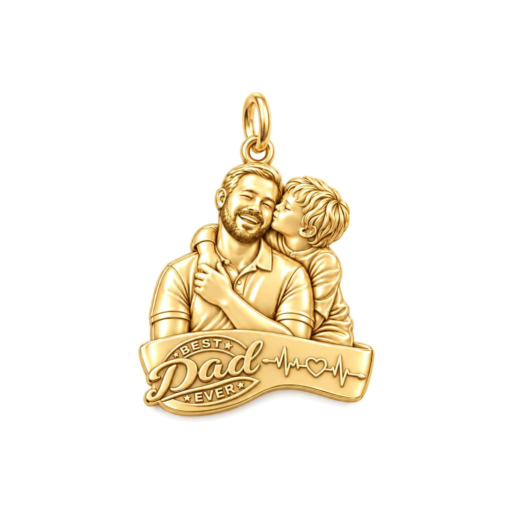 Best Dad Ever Portrait Charm Bracelet – Personalized Dad Gift – 18K gold plated 2 cm charm, front view