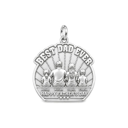 Best Dad Family Sunburst Charm Bracelet – Personalized Dad Gift – silver plated 3 cm charm, front view