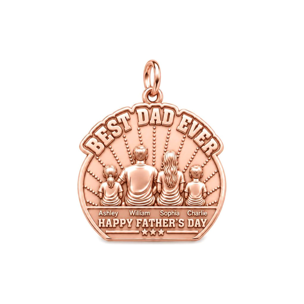 Best Dad Family Sunburst Charm Bracelet – Personalized Dad Gift – rose gold 3 cm charm, front view