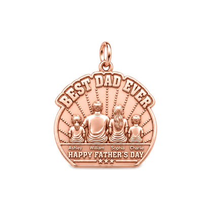 Best Dad Family Sunburst Charm Bracelet – Personalized Dad Gift – rose gold 3 cm charm, front view