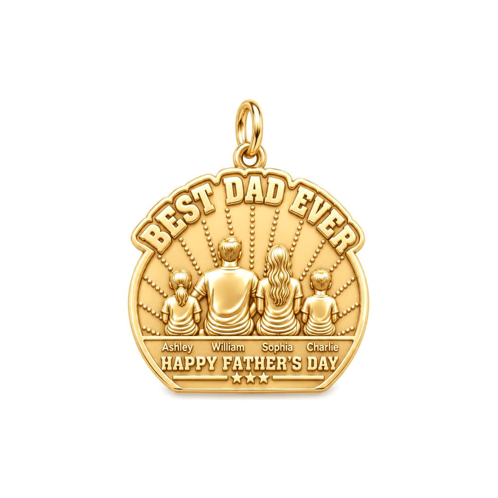 Best Dad Family Sunburst Charm Bracelet – Personalized Dad Gift – 18K gold plated 3 cm charm, front view