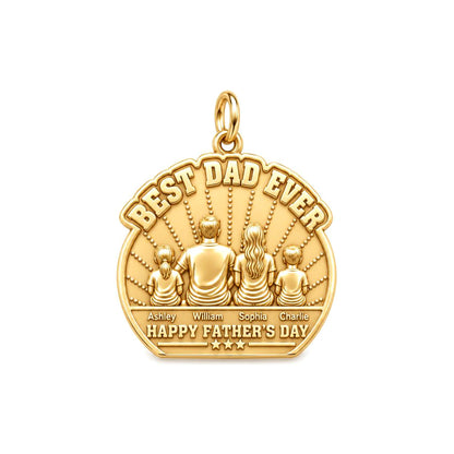 Best Dad Family Sunburst Charm Bracelet – Personalized Dad Gift – 18K gold plated 3 cm charm, front view