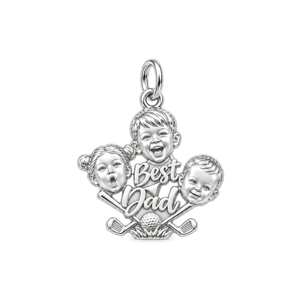 Best Dad Golf Pro Charm Bracelet – Personalized Dad Gift – silver plated 3 cm charm, front view
