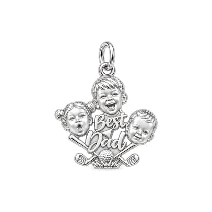 Best Dad Golf Pro Charm Bracelet – Personalized Dad Gift – silver plated 3 cm charm, front view