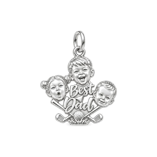 Best Dad Golf Pro Charm Bracelet – Personalized Dad Gift – silver plated 3 cm charm, front view