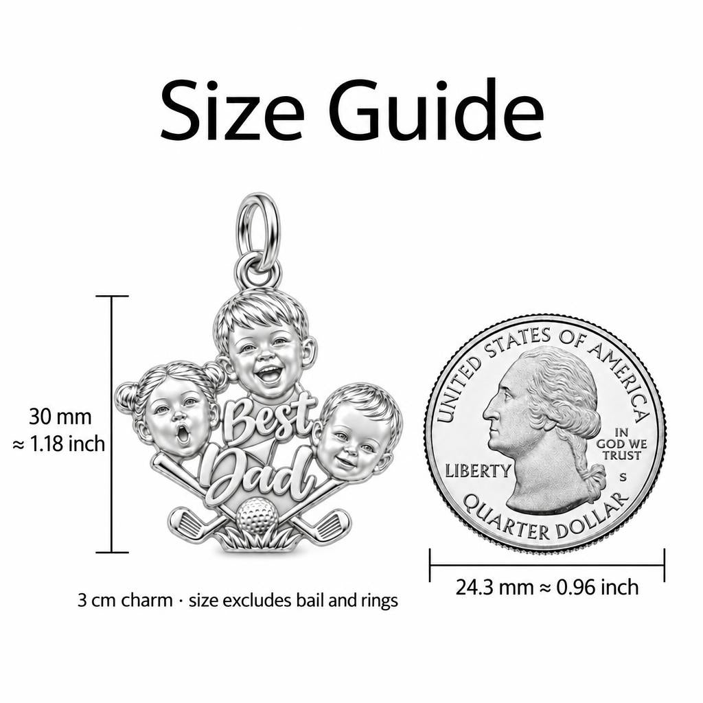 Best Dad Golf Pro Charm Bracelet – Personalized Dad Gift – size guide, 3 cm charm next to a quarter