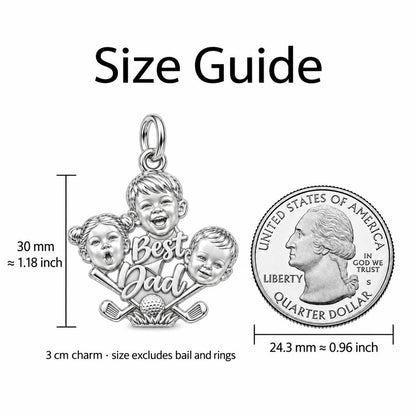 Best Dad Golf Pro Charm Bracelet – Personalized Dad Gift – size guide, 3 cm charm next to a quarter