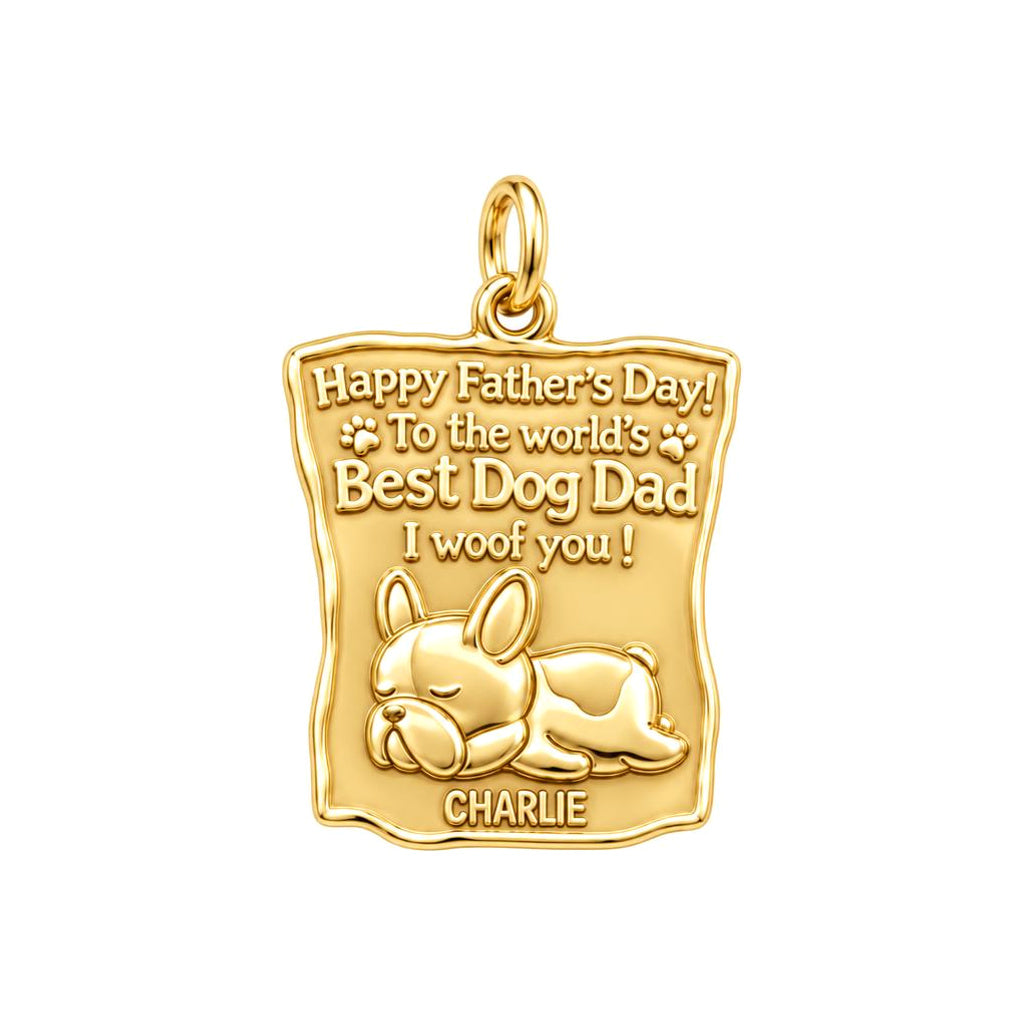 Best Dog Dad Charm Bracelet – Personalized Dog Dad Gift – 18K gold plated 3 cm charm, front view