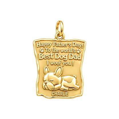 Best Dog Dad Charm Bracelet – Personalized Dog Dad Gift – 18K gold plated 3 cm charm, front view