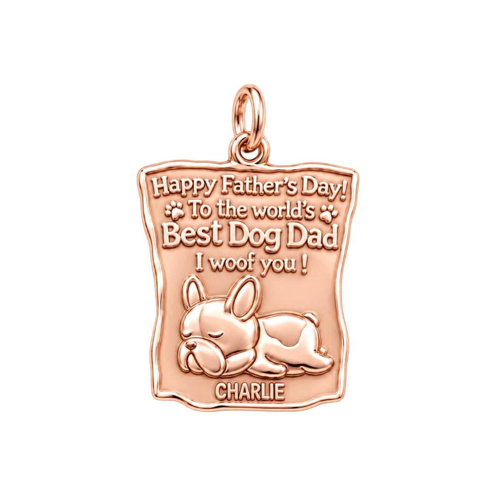 Best Dog Dad Charm Bracelet – Personalized Dog Dad Gift – rose gold 3 cm charm, front view