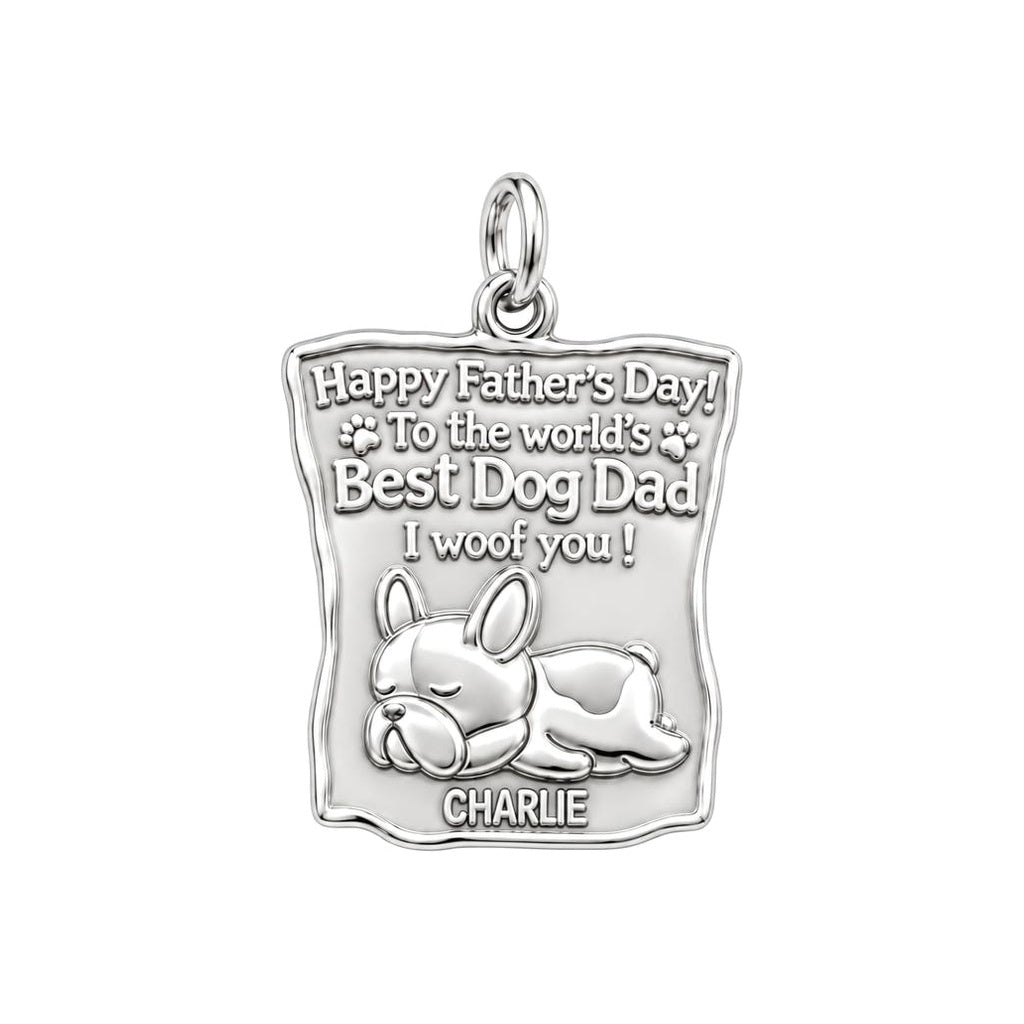 Best Dog Dad Charm Bracelet – Personalized Dog Dad Gift – silver plated 3 cm charm, front view