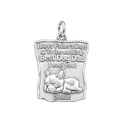 Best Dog Dad Charm Bracelet – Personalized Dog Dad Gift – silver plated 3 cm charm, front view
