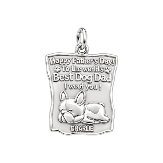 Best Dog Dad Charm Bracelet – Personalized Dog Dad Gift – silver plated 2 cm charm, front view