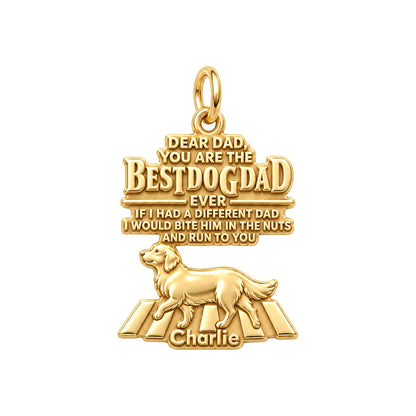Best Dog Dad Humor Charm Bracelet – Personalized Dad Gift – 18K gold plated 3 cm charm, front view