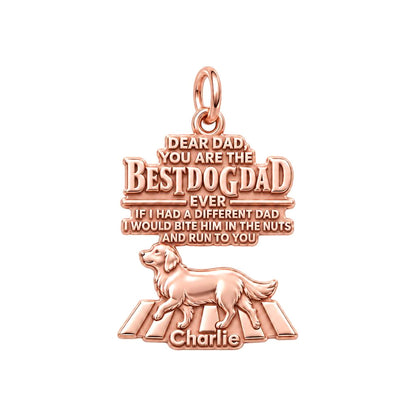Best Dog Dad Humor Charm Bracelet – Personalized Dad Gift – rose gold 3 cm charm, front view