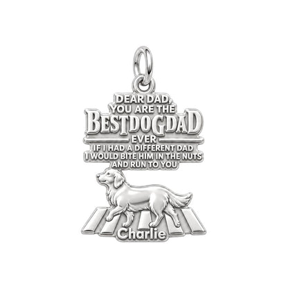 Best Dog Dad Humor Charm Bracelet – Personalized Dad Gift – silver plated 3 cm charm, front view