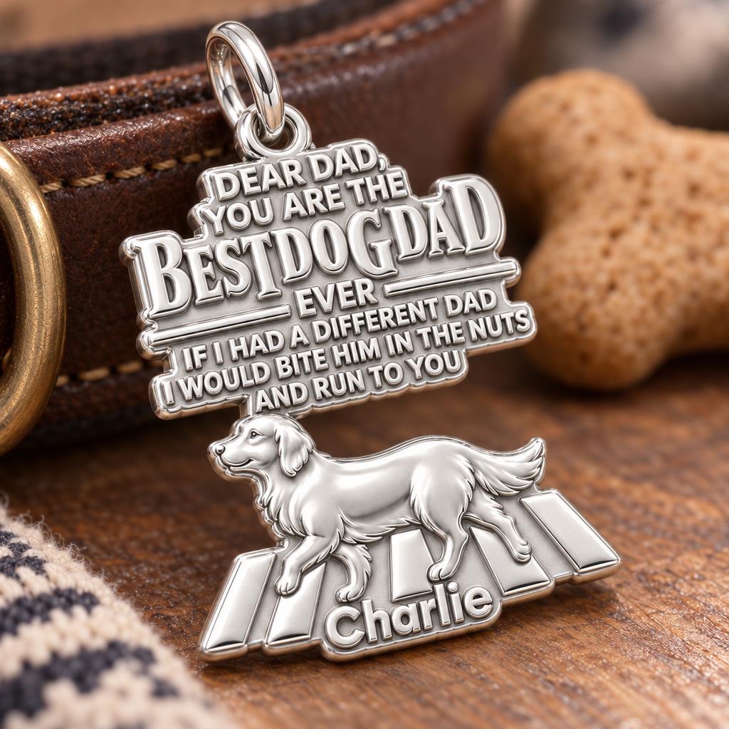 Best Dog Dad Humor Charm Bracelet – Personalized Dad Gift – macro detail of the charm