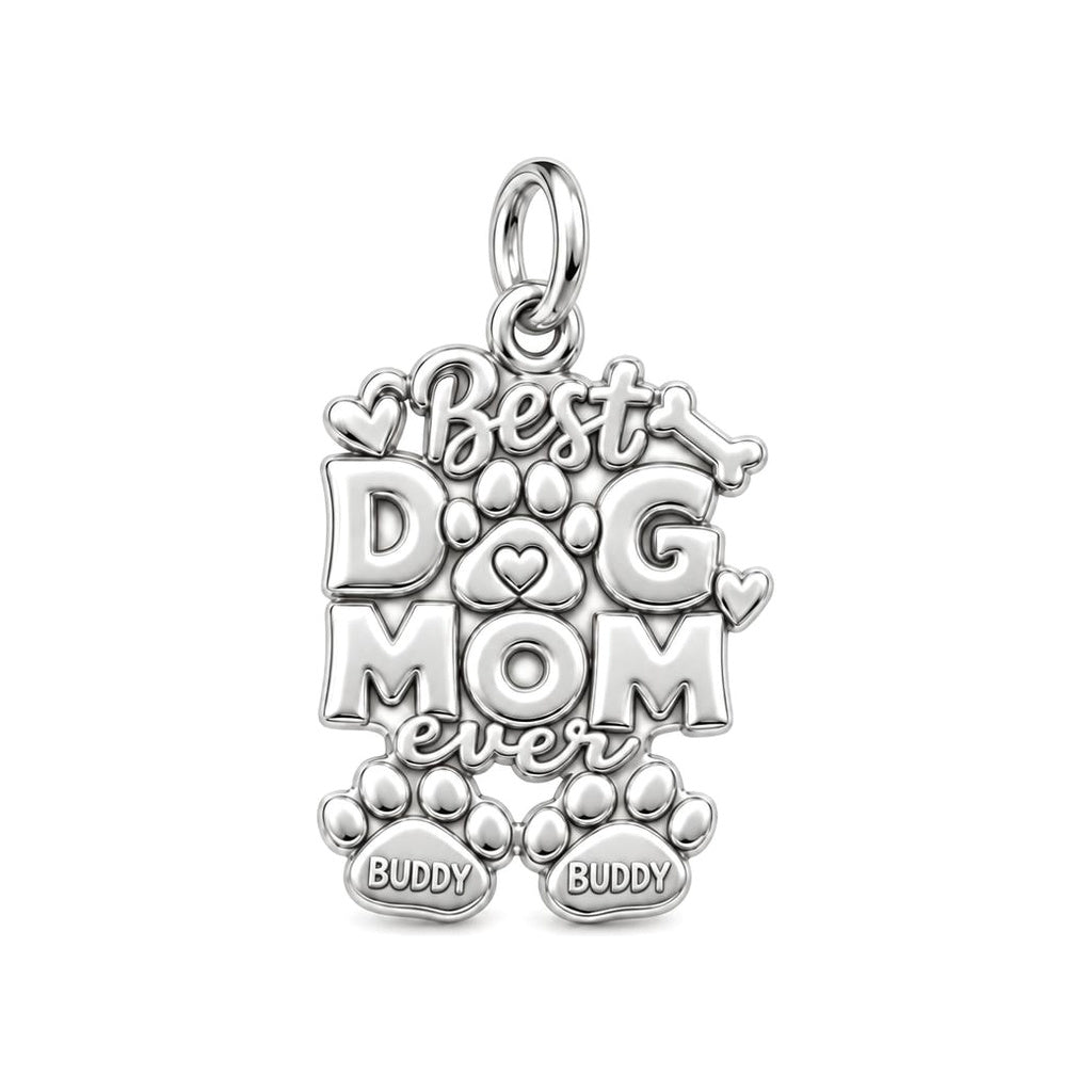 Best Dog Mom Ever Charm Bracelet – Personalized Dog Mom Gift – silver plated 3 cm charm, front view