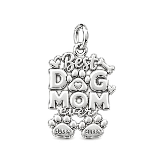 Best Dog Mom Ever Charm Bracelet – Personalized Dog Mom Gift – silver plated 3 cm charm, front view