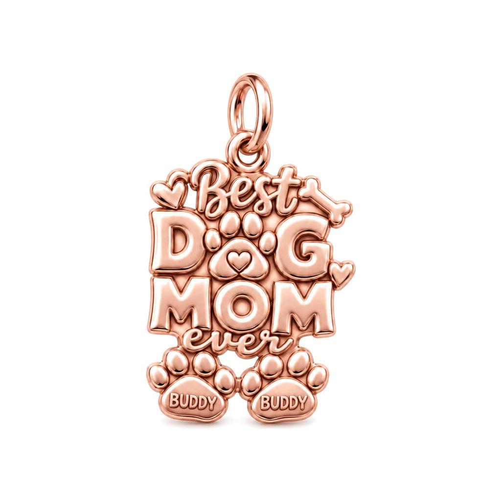 Best Dog Mom Ever Charm Bracelet – Personalized Dog Mom Gift – rose gold 3 cm charm, front view