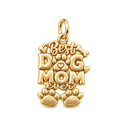 Best Dog Mom Ever Charm Bracelet – Personalized Dog Mom Gift – 18K gold plated 3 cm charm, front view