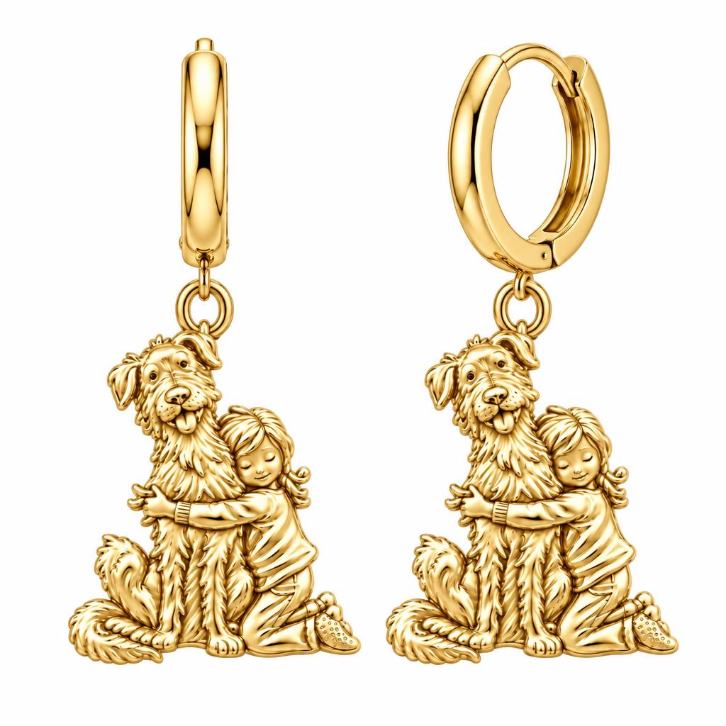Best Friend Hug Huggie Charm Earrings – 18K gold, front view