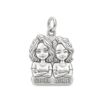 Best Friends Portrait Charm Bracelet – Personalized Bestie Gift – silver plated 3 cm charm, front view